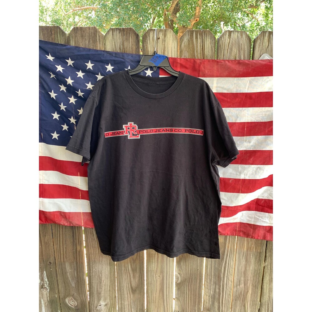 Vintage Y2K Polo Jeans Ralph Lauren Black Tshirt Size XL